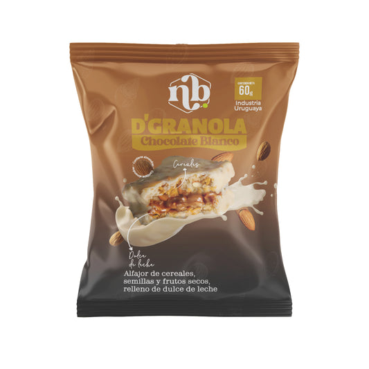 Alfajor de granola / Chocolate blanco x8